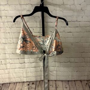 Roxy Floral Satin Crop Top Long Wrap Tie Size Medium